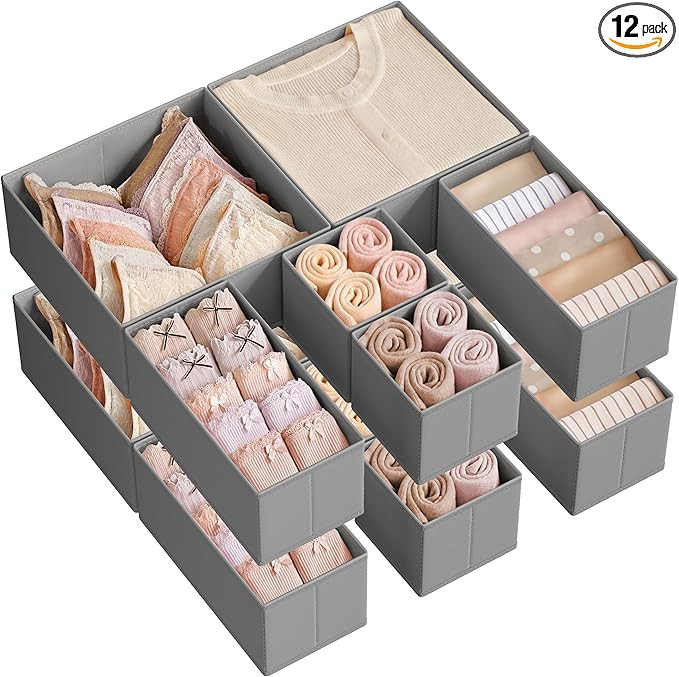 SONGMICS Drawer Organizer, Dresser Drawer Organizers, Set of 12, Foldable Fabric Storage Bins for... | Amazon (US)