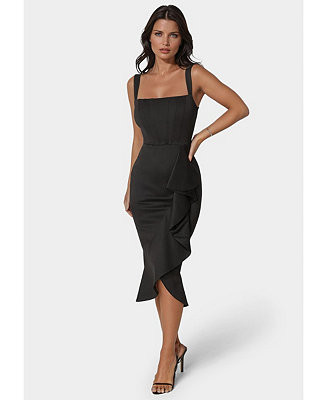 Women's Scuba Bustier Ruffle Wrap Dress | Macy's