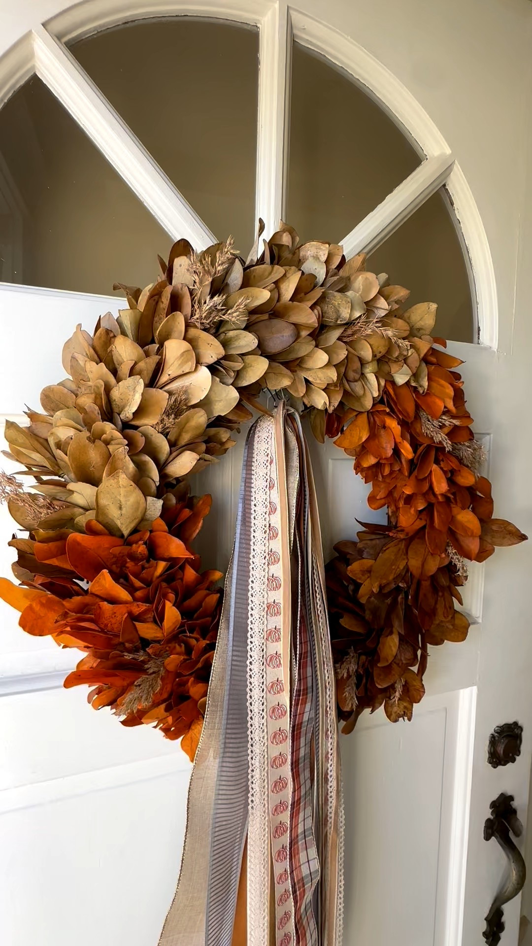 Add long textural ribbons to your fall wreath for a classic autumnal look. 

Fall porch, fall wreath, front door, fall decorating 

#LTKSeasonal #LTKHalloween #LTKHome