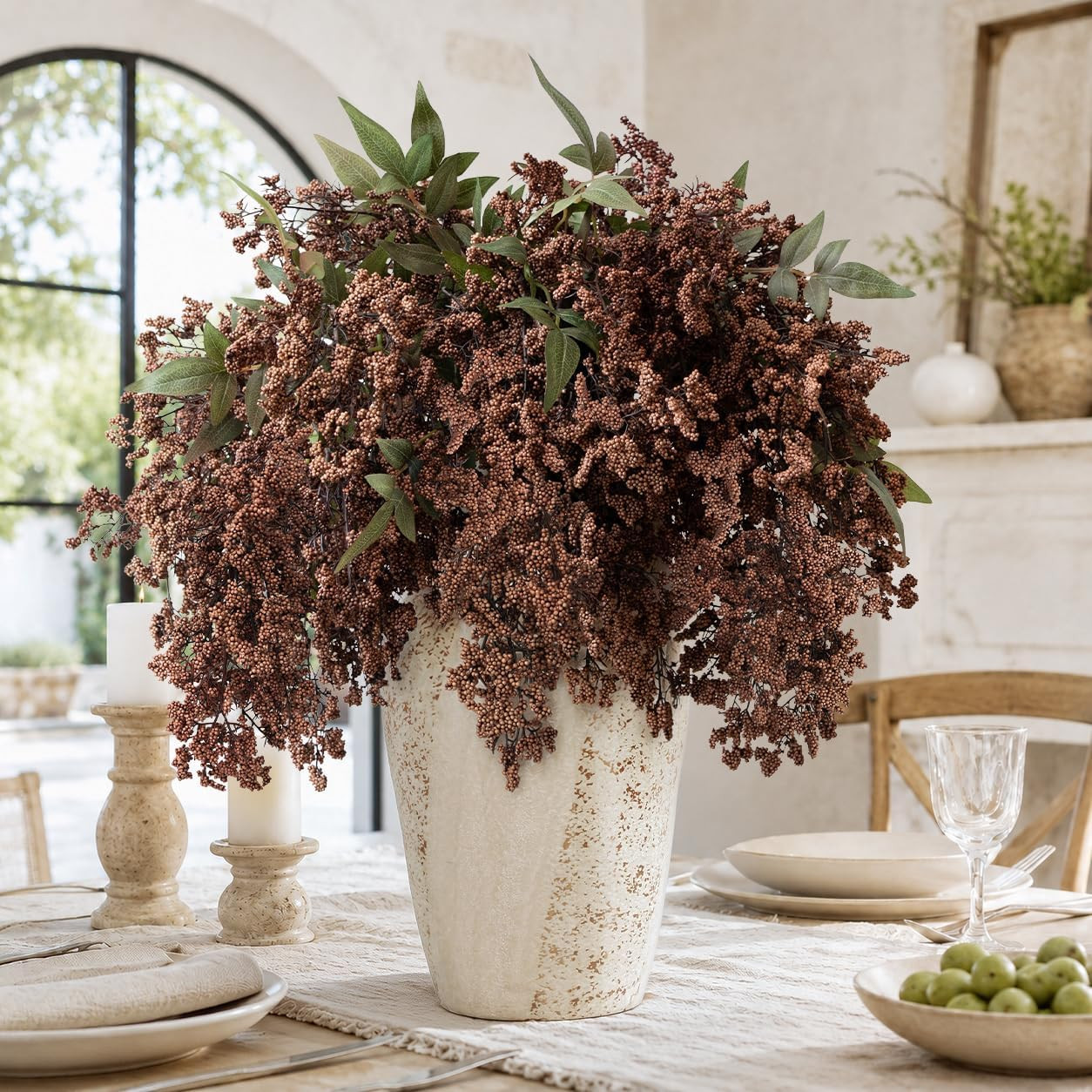 6 Pcs 43'' Artificial Nandina Berry Stems Brown Faux Branches Home Decor | Amazon (US)