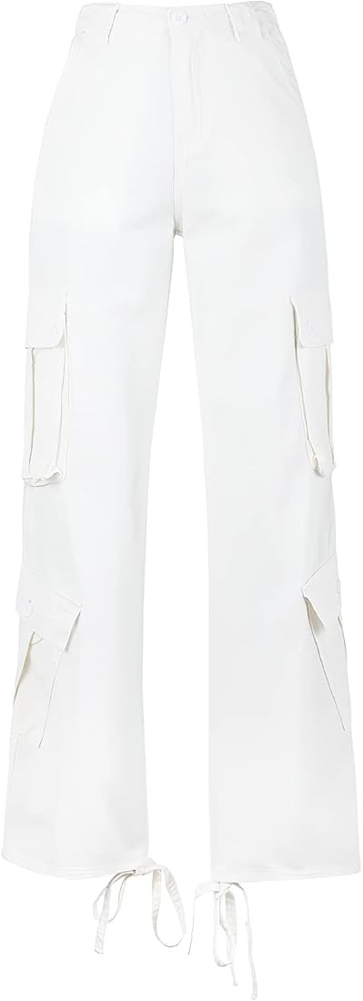 Women's Y2K High Rise Baggy Straight Leg Cargo Pants Streetwear Casual Boyfriend Trousers with Po... | Amazon (US)