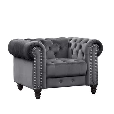 Mohr Velvet Chesterfield Chair Rosdorf Park Upholstery Color: Gray | Wayfair North America