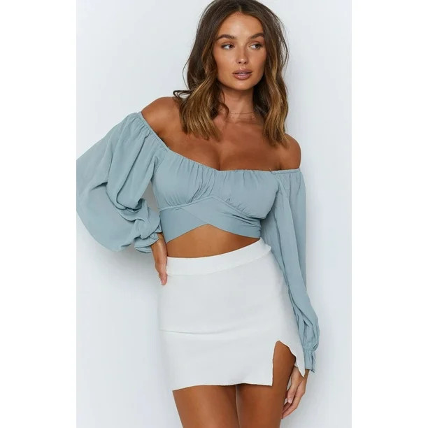 Women's Solid Ruched Vintage Milkmaid Crop Tshirt Casual Long Sleeve T Shirt Ladies Fashion Elega... | Walmart (US)