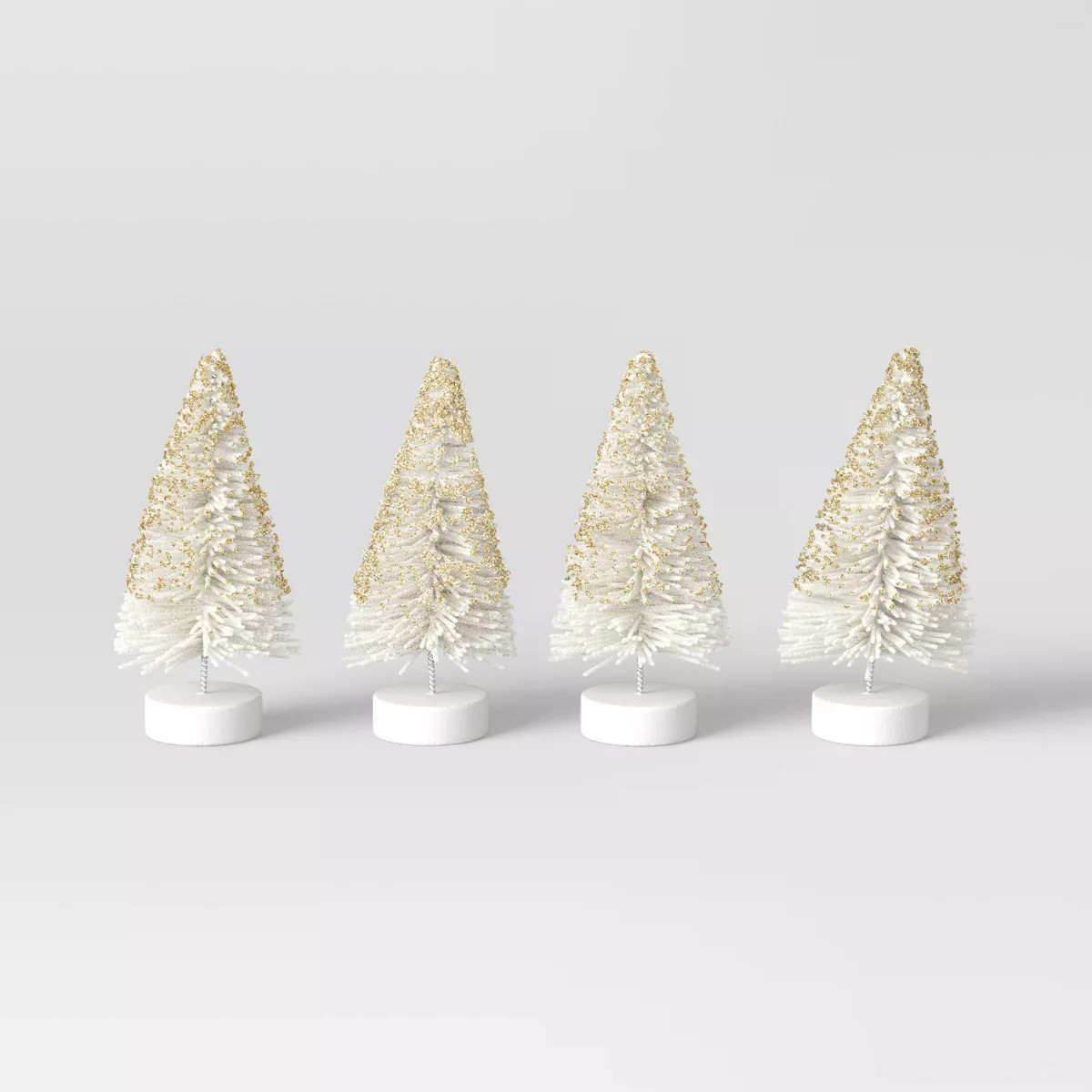 4pc 4" Glittered Sisal Christmas Bottle Brush Tree Set - Wondershop™ White | Target