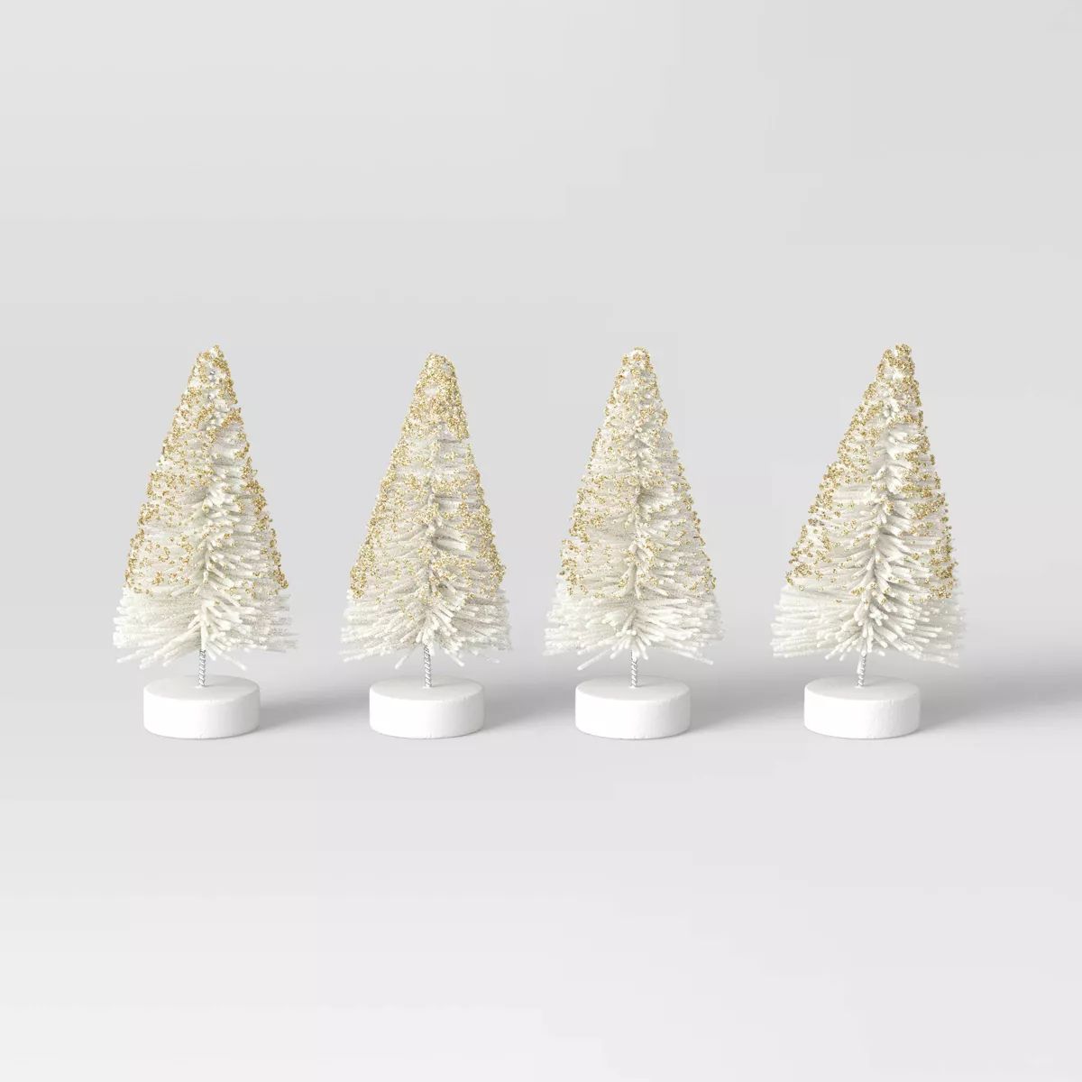 4pc 4" Glittered Sisal Christmas Bottle Brush Tree Set - Wondershop™ White | Target