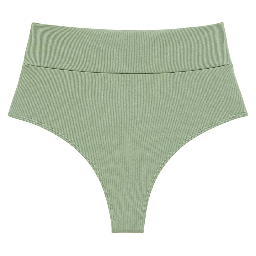 Sage Green Rib Added Coverage High Rise Bikini Bottom | Montce