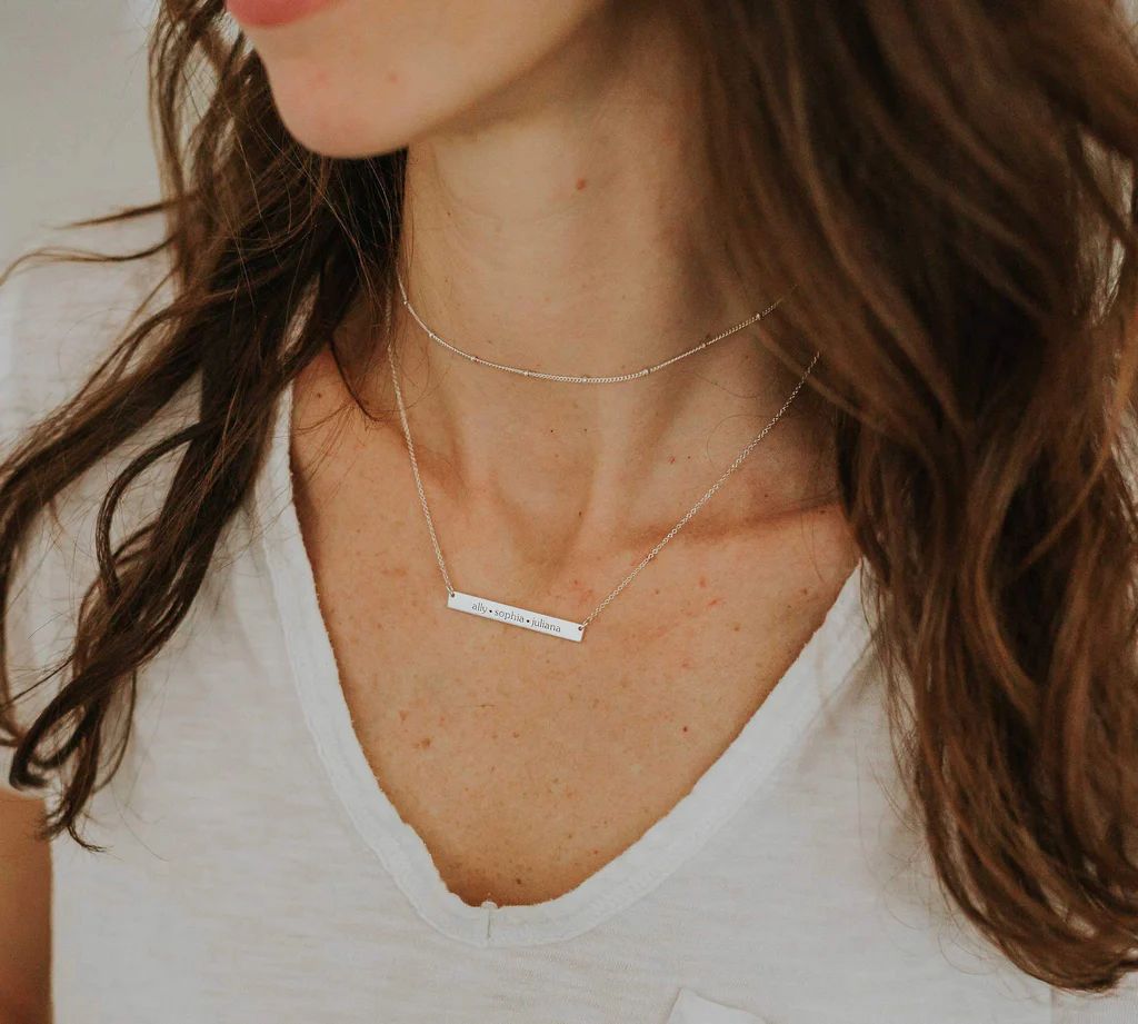 Sterling Silver Skinny Bar Necklace | Tiny Tags