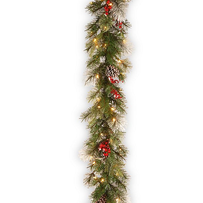 National Tree Company 9-Foot Pre-Lit Wintry Berry Garland | Bed Bath & Beyond | Bed Bath & Beyond