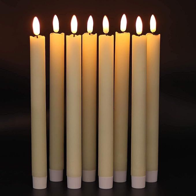 GenSwin Flameless Ivory Taper Candles Flickering with 10-Key Remote, Battery Operated Led Warm 3D... | Amazon (US)