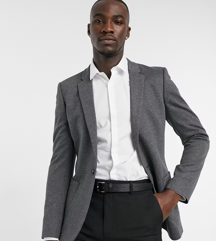 ASOS DESIGN Tall super skinny jersey blazer in charcoal-Grey | ASOS (Global)