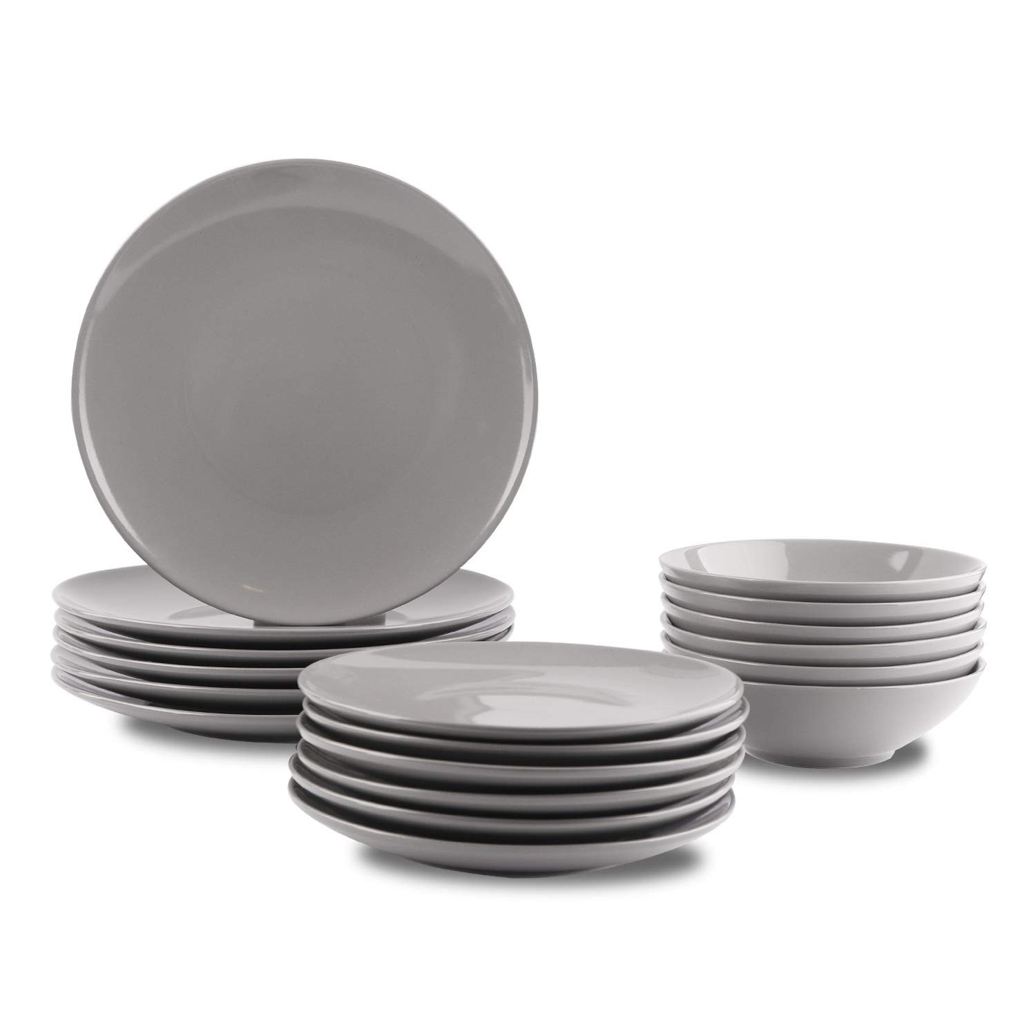 Amazon Basics 18-Piece Stoneware Dinnerware Set - Smokey Grey, Service for 6 | Amazon (US)