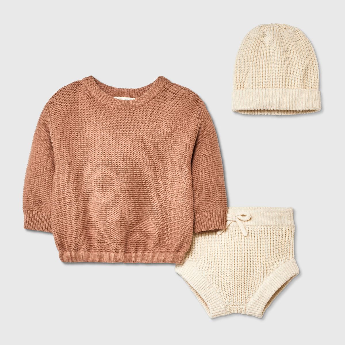 Grayson Collective Baby Beanie & Sweater Set - Cream/Brown | Target