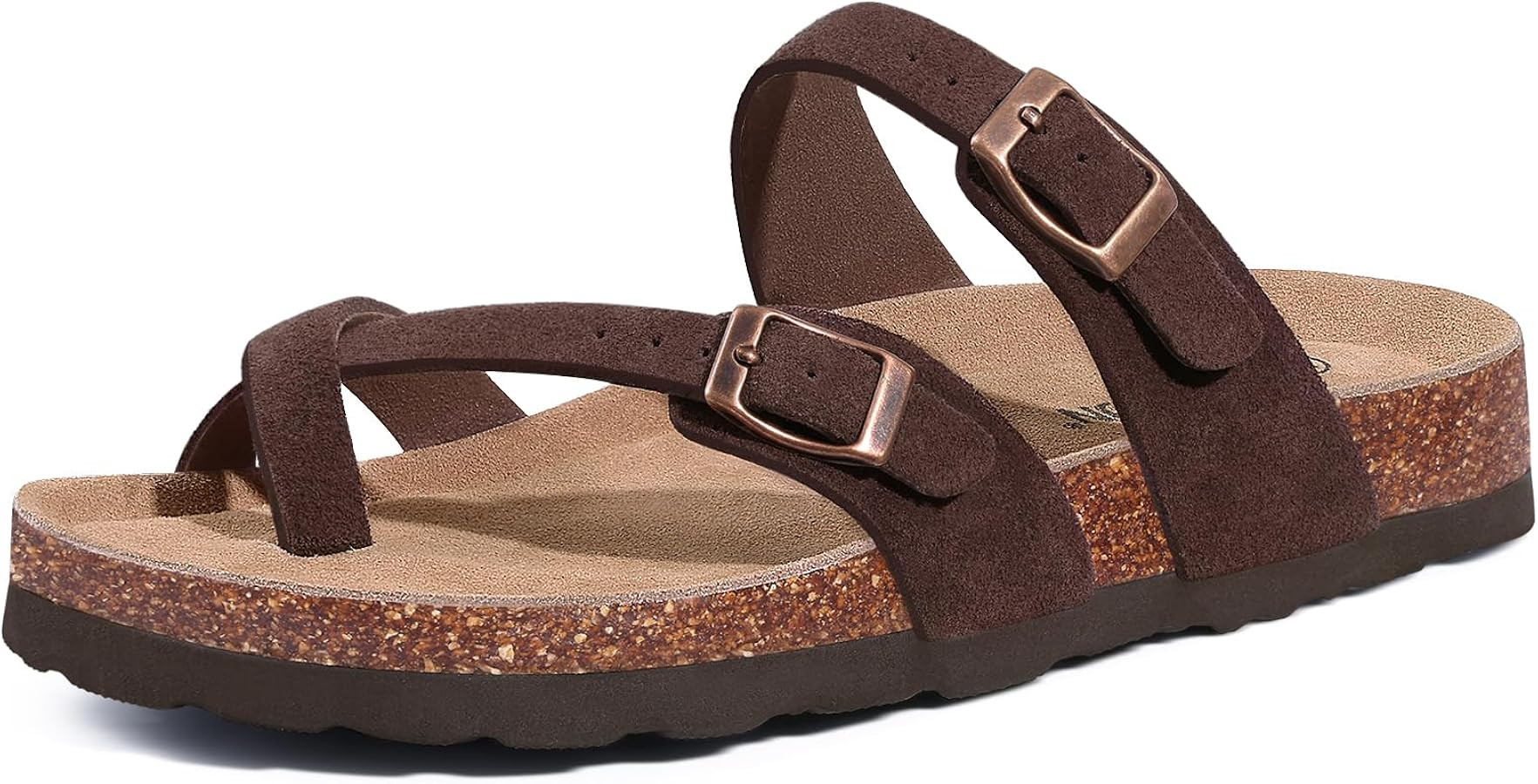Litfun Women's Genuine Suede Cork Footbed Sandals Comfortable Summer Slides with Adjustable Buckl... | Amazon (US)