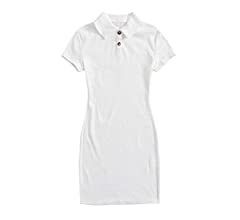 Verdusa Women's Button Front Collar Short Sleeve Rib Knit Bodycon Mini Dress | Amazon (US)