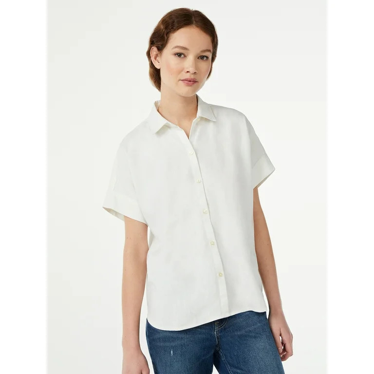 Free Assembly Women's Button Down Shirt with Short Sleeves | Walmart (US)