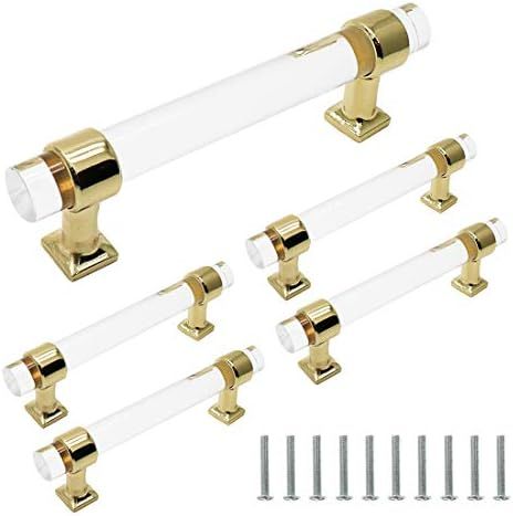 Bitray Cabinet Handles 3.8" Hole Spacing Polished Gold Clear Acrylic Kitchen Drawer Pulls Modern T B | Amazon (US)