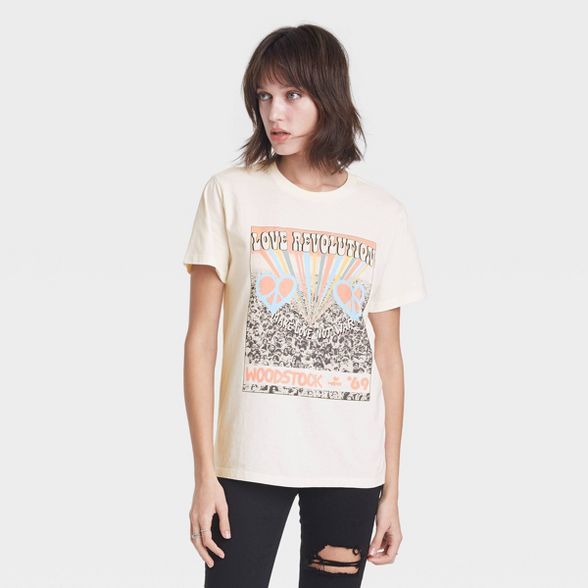 Women's Love Revolution Woodstock Short Sleeve Graphic T-Shirt - Cream | Target
