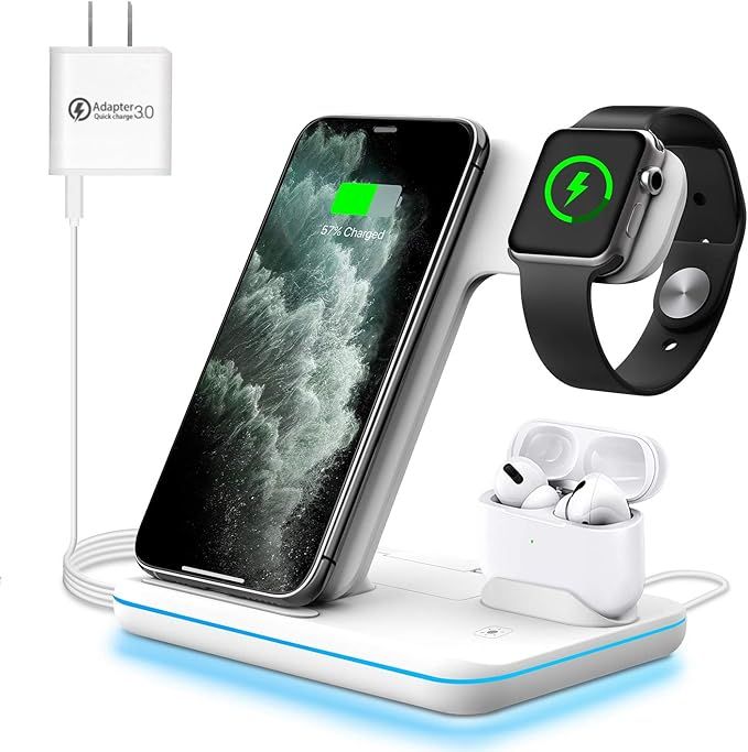 WAITIEE Wireless Charger 3 in 1,15W Fast Charging Station for Apple Watch 9/8/Ultra/SE/7/6/5/4/3/... | Amazon (US)