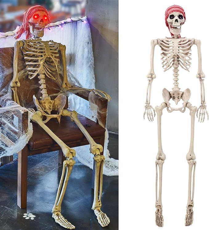 yosager 5 ft Pose-N-Stay Life Size Skeleton with Glowing Eyes, Human Bones Full Body Realistic wi... | Amazon (US)