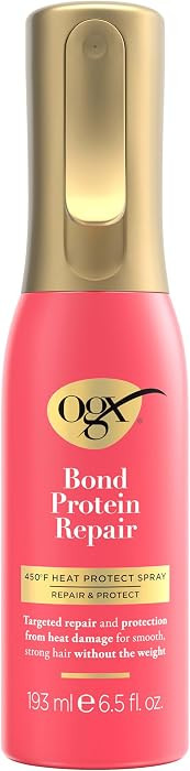 OGX Repair & Protect Bond Protein Repair 450°F Heat Protect Spray, Thermal Protection Spray for Targeted Damage Repair & Protection from Heat Damage, 6.5 fl. oz | Amazon (US)