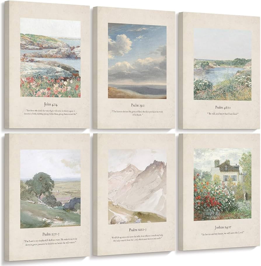 Christian Scripture Wall Art Set of 6 Bible Verse Canvas Wall Decor Psalm 23 Wall Art Religious P... | Amazon (US)