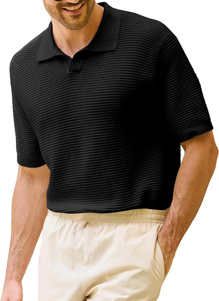 Kallspin Mens Polo Shirts Knit Textured Short Sleeve Cotton T Shirt Casual Summer Beach Top Colla... | Amazon (US)