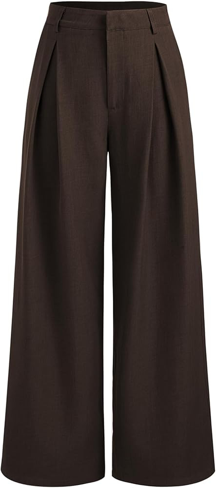 CIDER Wide Leg Pants Woman Straight Leg Trousers Casual Mid Waist Pants Office Work Pants with Po... | Amazon (US)