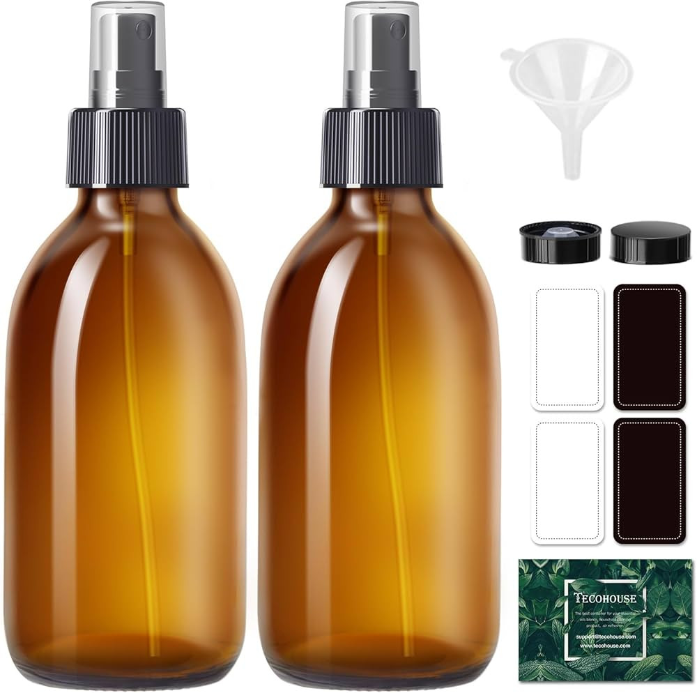 Amber Glass Spray Bottles 8.8 oz, 2 Pack Empty Spray Bottle for Essential Oils, Small Glass Bottl... | Amazon (US)