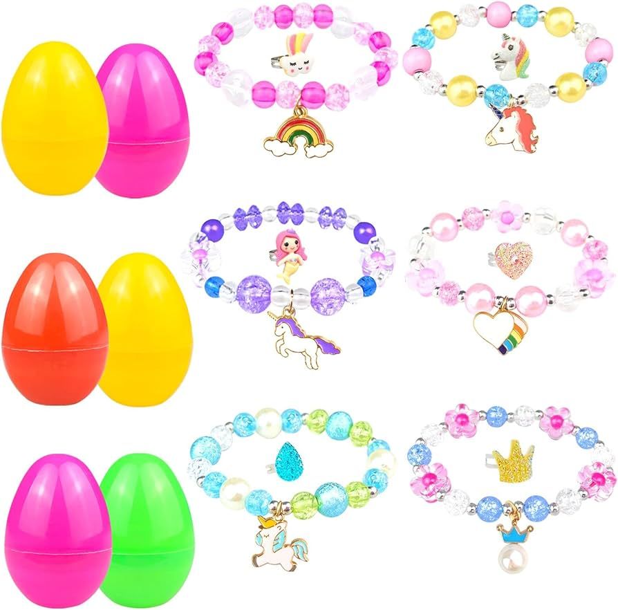 Easter Basket Stuffers for Girls Toddler Teens Prefilled Easter Eggs Fillers with 6 Pack of Beads... | Amazon (US)