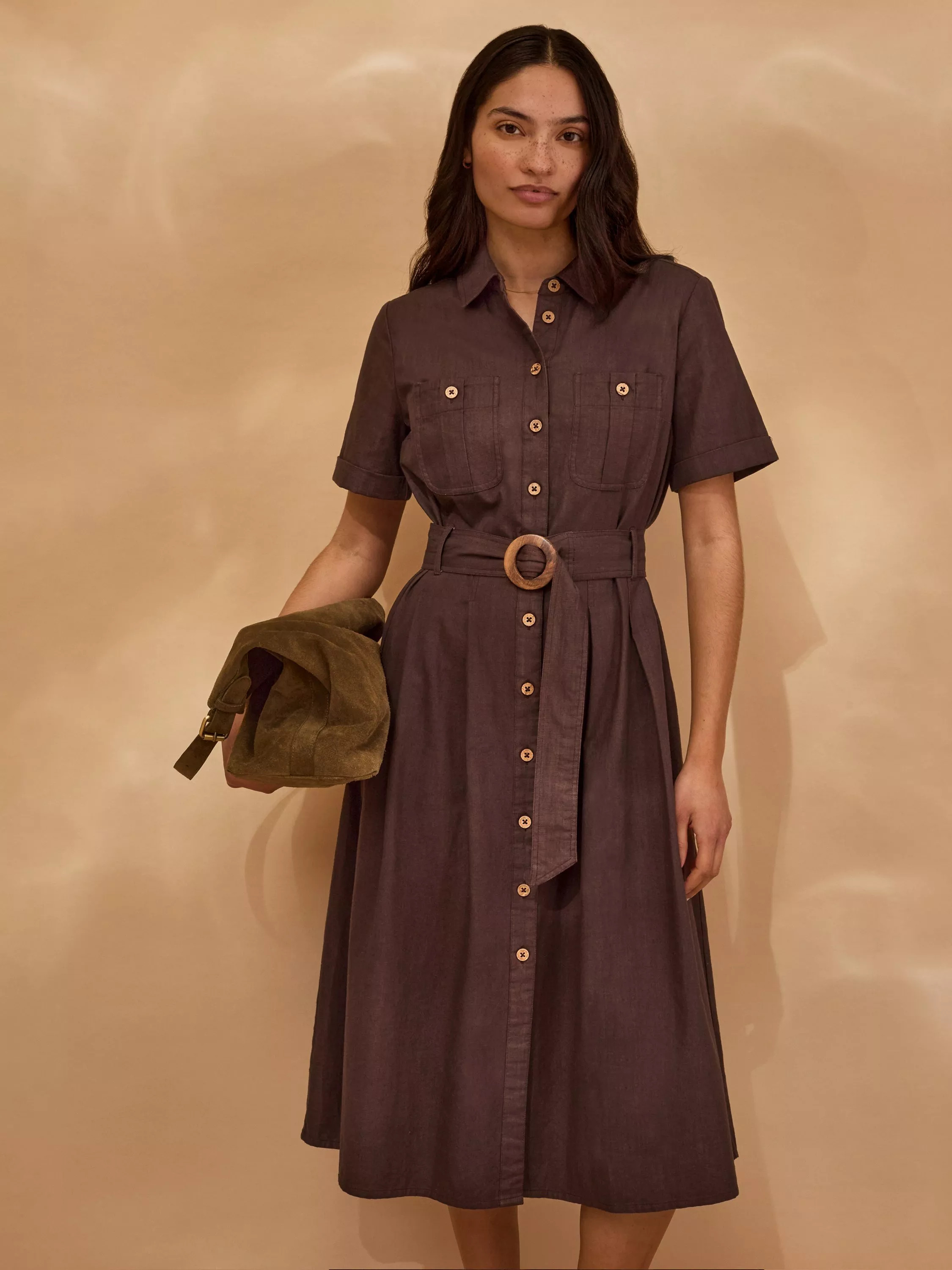 Safari Belted Shit Midi Dress, Chocolate Brown | John Lewis (UK)