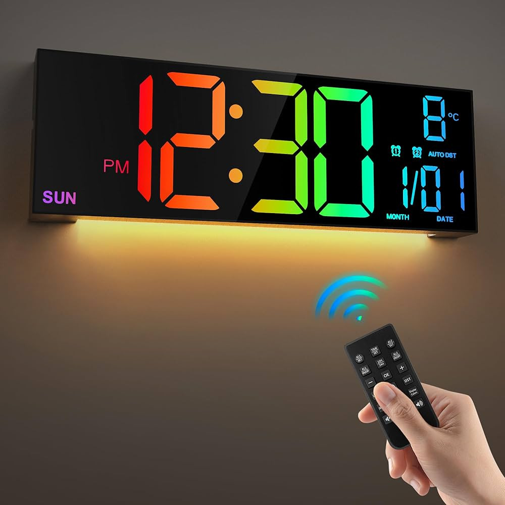 LEIKE 16.2'' Large Digital Wall Clock with Remote Control, Big LED/Dual Alarm/8 RGB Colors/Auto B... | Amazon (US)
