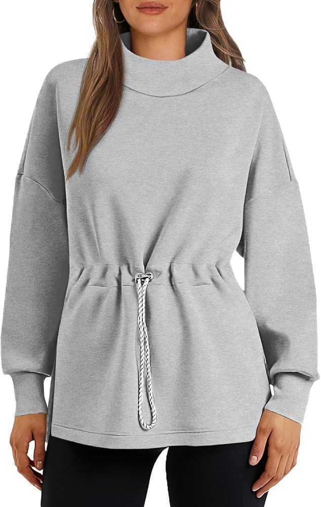 Women's Turtleneck Sweatshirts Long Sleeve Pullover Tops Side Slit Tunic Shirts with Drawstring W... | Amazon (US)