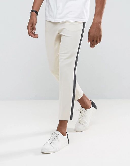 ASOS Tapered Smart Pants In Putty With Charcoal Side Stripe | ASOS US