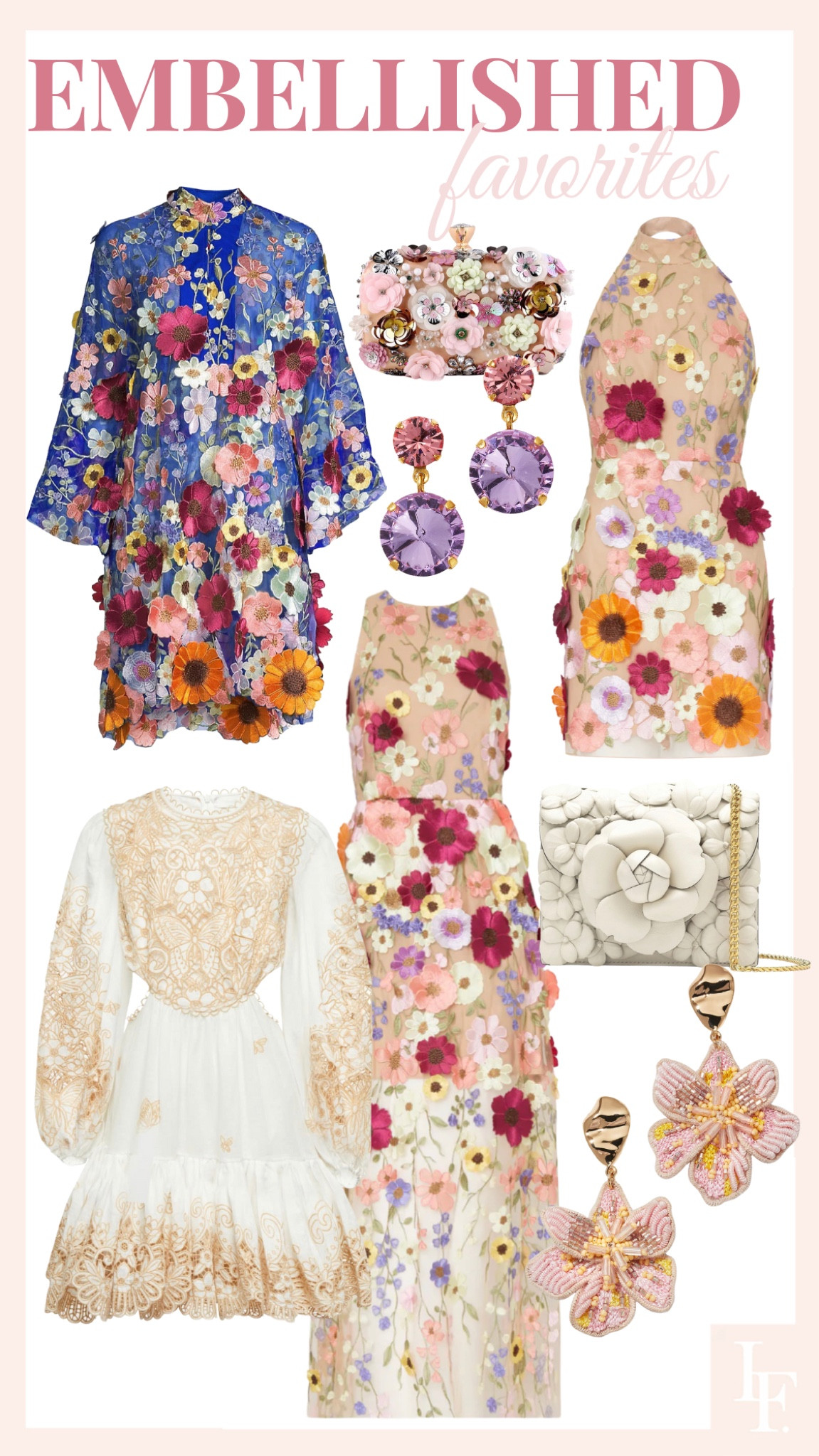 Embellished favorites. Milly 3-D appliqué dress prefall. Zimmerman crochet detail a stress. Statement  earrings. La Vie  style house embellished Kaftan.

#LTKSeasonal #LTKwedding #LTKstyletip