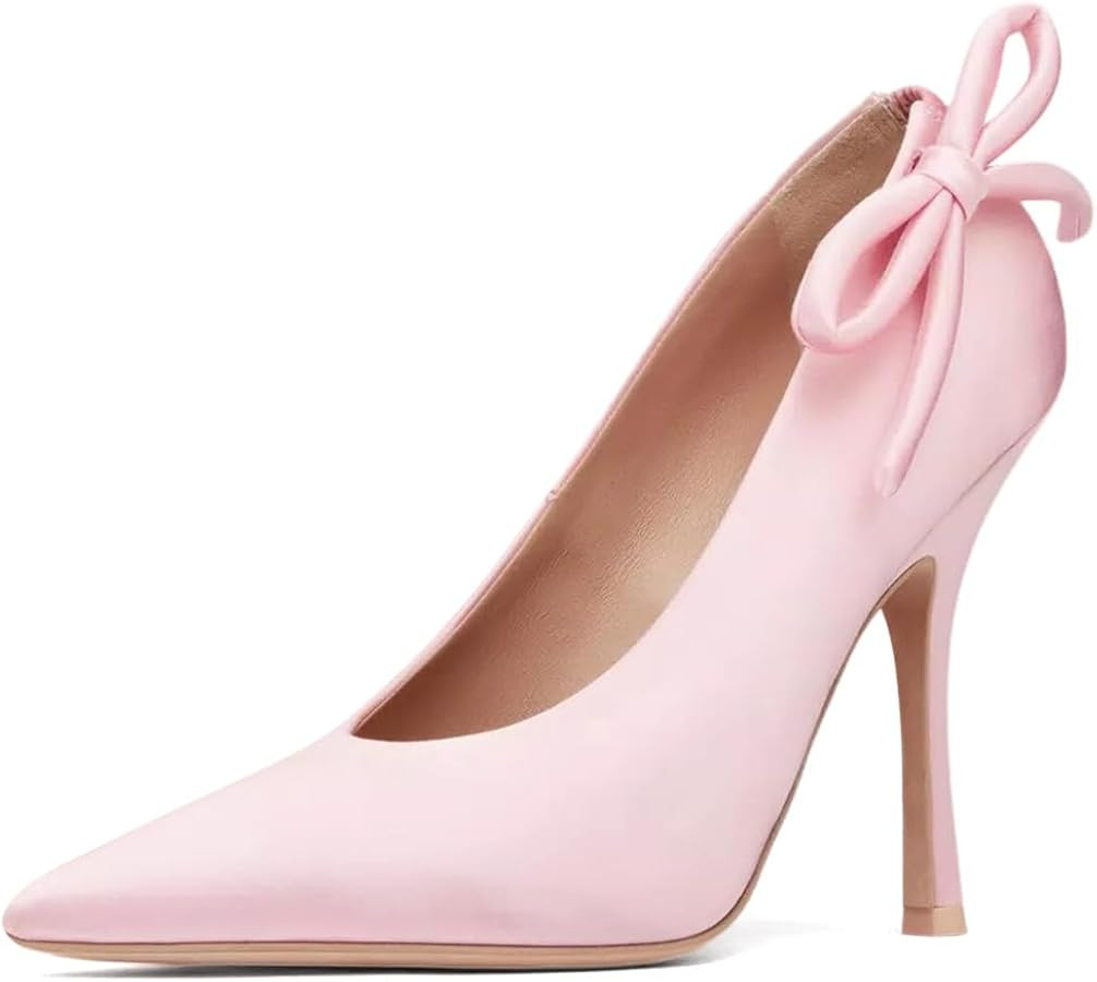 XYD Women Closed Pointed Toe Satin Pumps Elastic Slip-on High Heel Stilettos Side Bowknot Evening... | Amazon (US)
