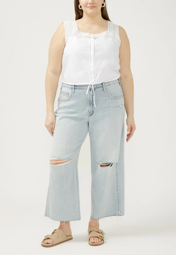 Plus Size Silver Jeans Co.\u00ae Be Easy Slouchy Ripped Raw Hem Wide Leg Ankle Jean | Maurices