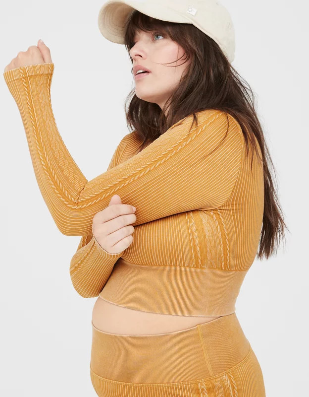 OFFLINE By Aerie Seamless Cable Square Neck T-Shirt | Aerie