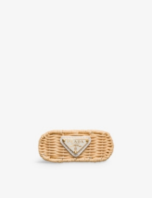 Brand-plaque wicker-textured woven hair clip | Selfridges