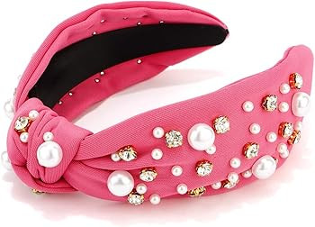 Knotted Headbands with Pearl Rhinestone Hot Pink Womens Headbands Wide Top Knot Headbands Beaded ... | Amazon (US)
