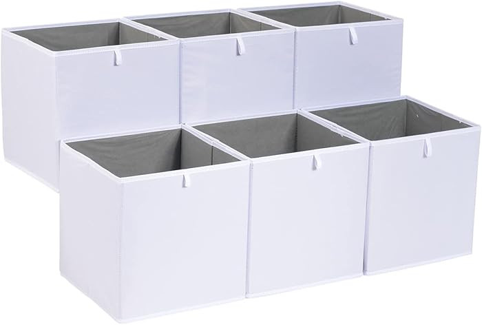 Amazon Basics Cube Organizer Bins, Collapsible Storage Baskets for Shelves, White, Pack of 6, 13x... | Amazon (US)