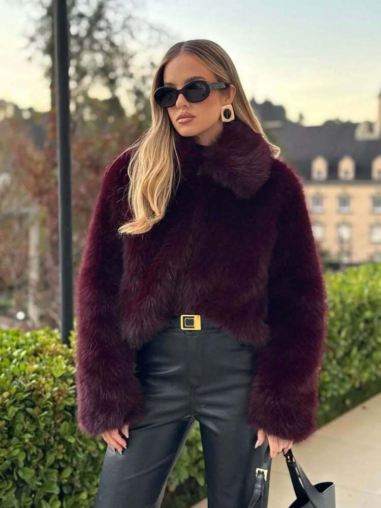 Camellia New Autumn/Winter Women's Fashion Casual Minimalist Faux Fur Effect Jacket | SHEIN
