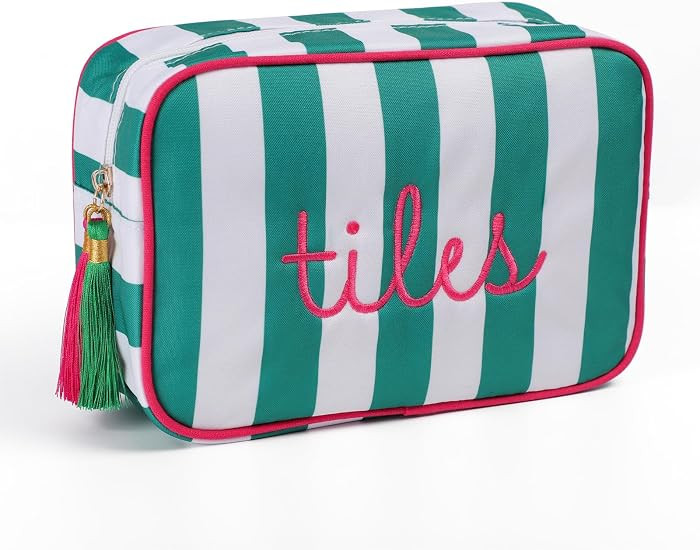Mahjong Tile Bag - Christmas Green & White Striped Embroidered Case for 166 American Mahjong Tile... | Amazon (US)