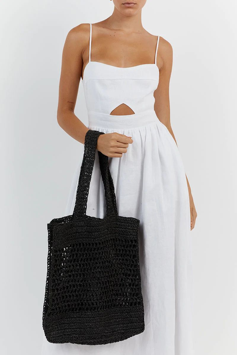 SOREN BLACK WOVEN TOTE BAG | DISSH