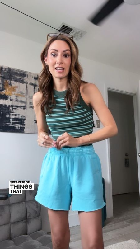 Faves on sale!  Got these sweat shorts in every color last year and went back this year for all the new colors! Incredibly comfy, high waisted, and great length! Tank is a new fave that I also have in all the colors but I love this green with a pop of bright teal stripes! Wearing a small in the tank and an XS in the shorts.

#LTKVideo #LTKFindsUnder50 #LTKSaleAlert