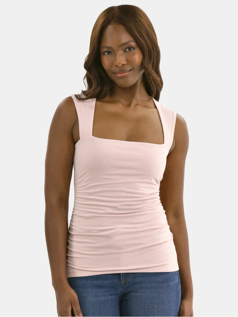 Time and Tru Ruched Square Neck Top, Sizes XS-3XL | Walmart (US)