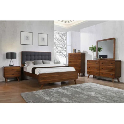 Heigl Bedroom Set With Upholstered Tufted Headboard Dark Walnut | Wayfair North America