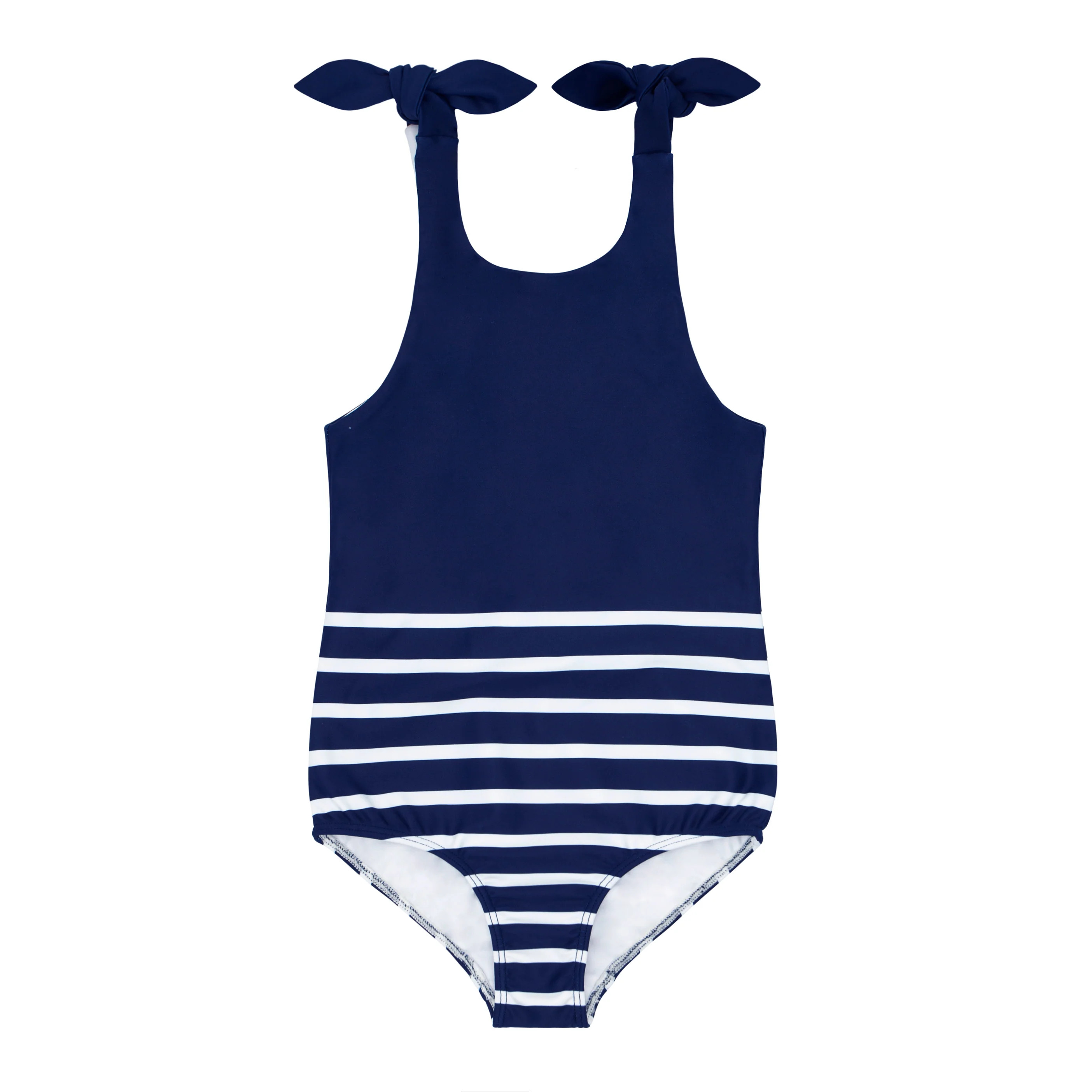 girls navy breton stripe tie-knot one piece | minnow