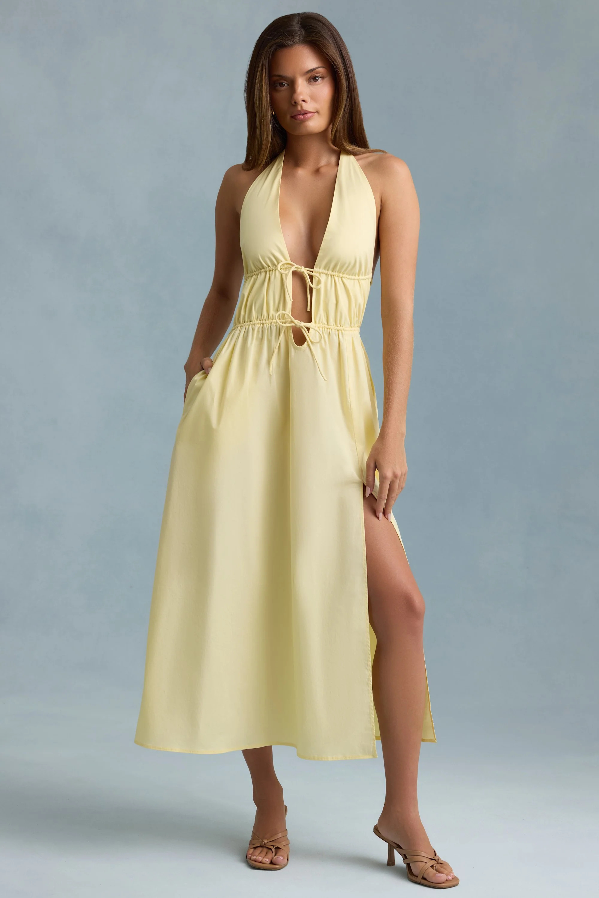 Backless Cotton-Poplin Maxi Dress in Lemon Yellow | Oh Polly
