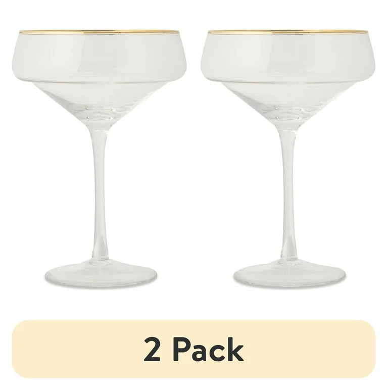 (2 pack) Thyme & Table 14 fl oz Coupe Cocktail Glass with Gold Rim | Walmart (US)