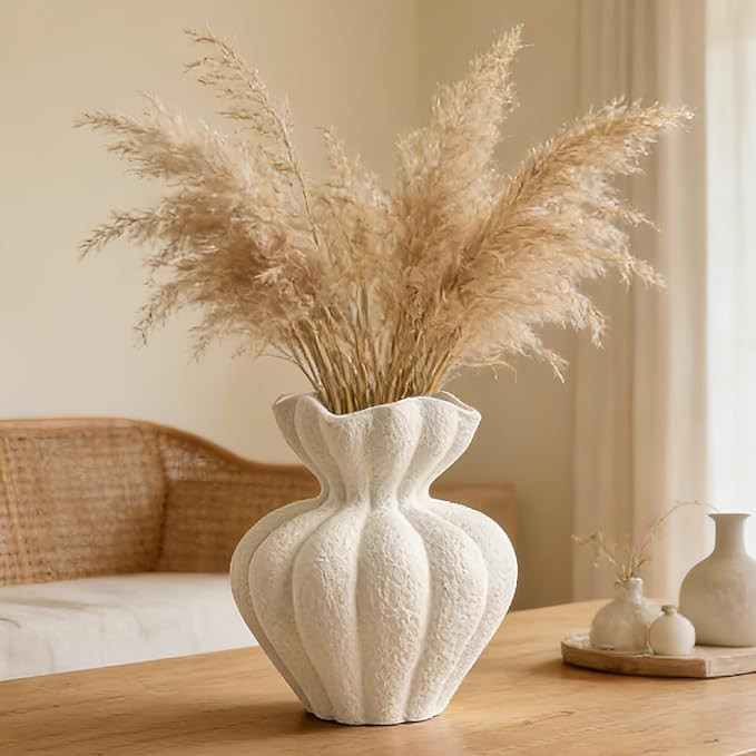 White Ceramic Vase, 6.8 Inch Modern Boho White Flower Vase for Home Decor, Unique Vase for Farmho... | Amazon (US)